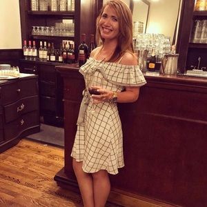 White plaid button down A-line dress.